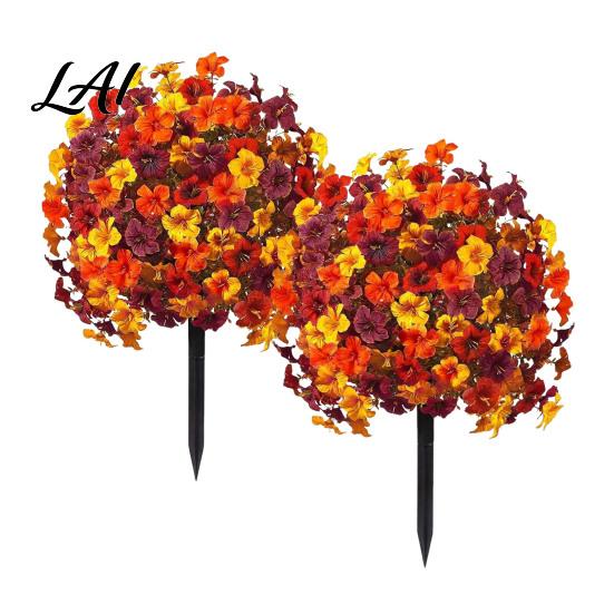Decorative Faux Botanicals for Bedroom Artificial Fall Flowers Outdoors Fake Autumn Topiary Ball UV Resistant Mums with Ground Plants Home