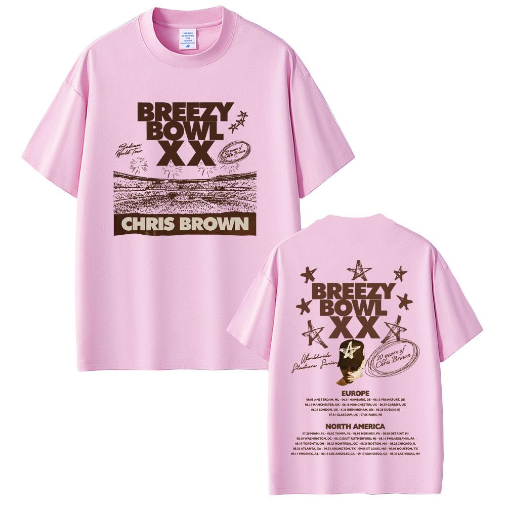 Rapper Chris Brown Breezy Bowl XX 2025 Tour T-shirt Men Women Casual Cotton Vintage T Shirts Summer Hip Hop Oversized T-shirts