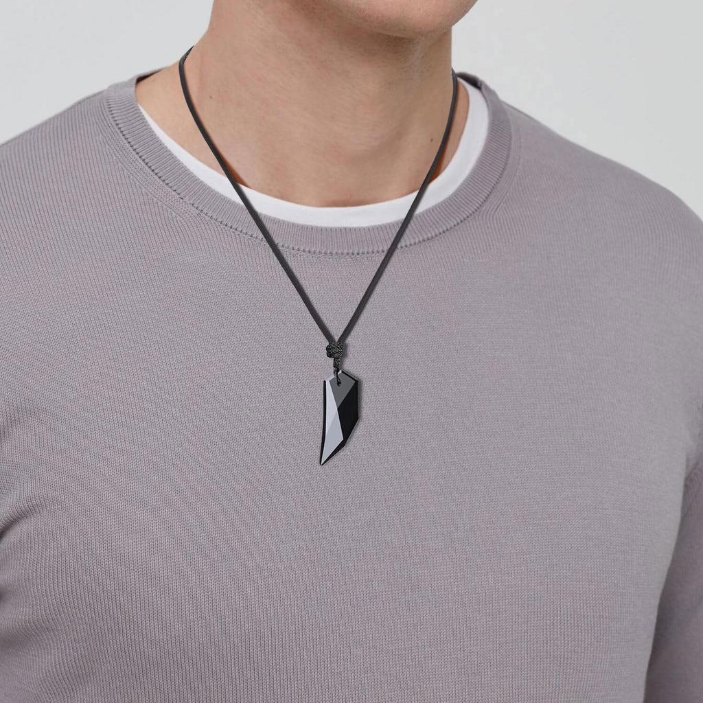 Obsidian Wolf Fang Business Protection from Adjustable for Men and Women [KOAI] Pendant/Necklace, Luck, Evil, Length,