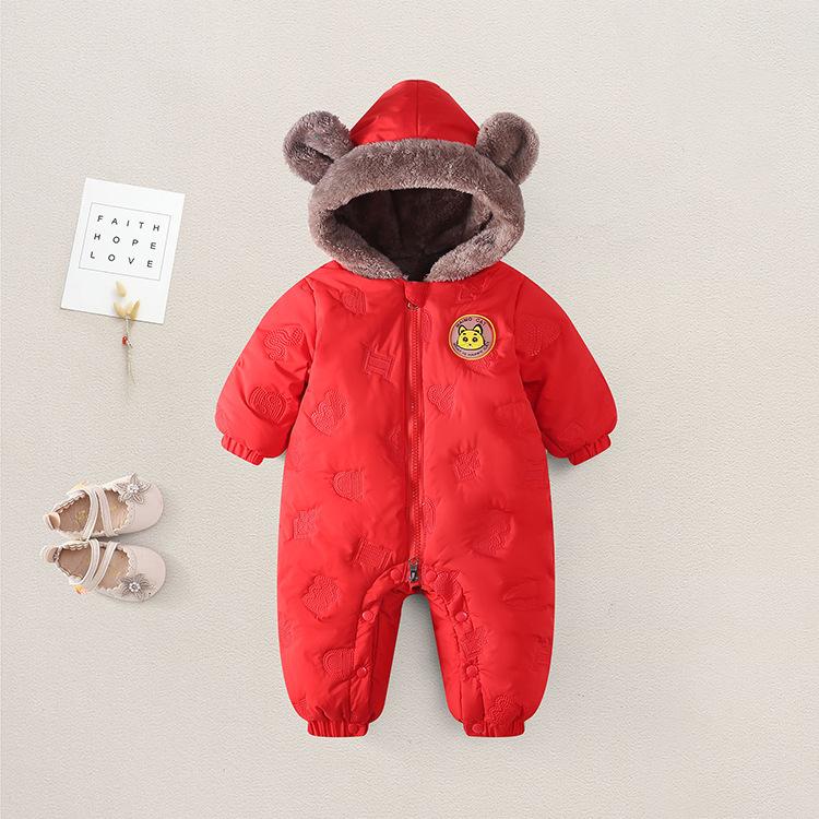 Newborn Men's and Women's Padded and Thickened Warm Hooded Bodysuits - Comfortable and Cute Style Fashion Trend