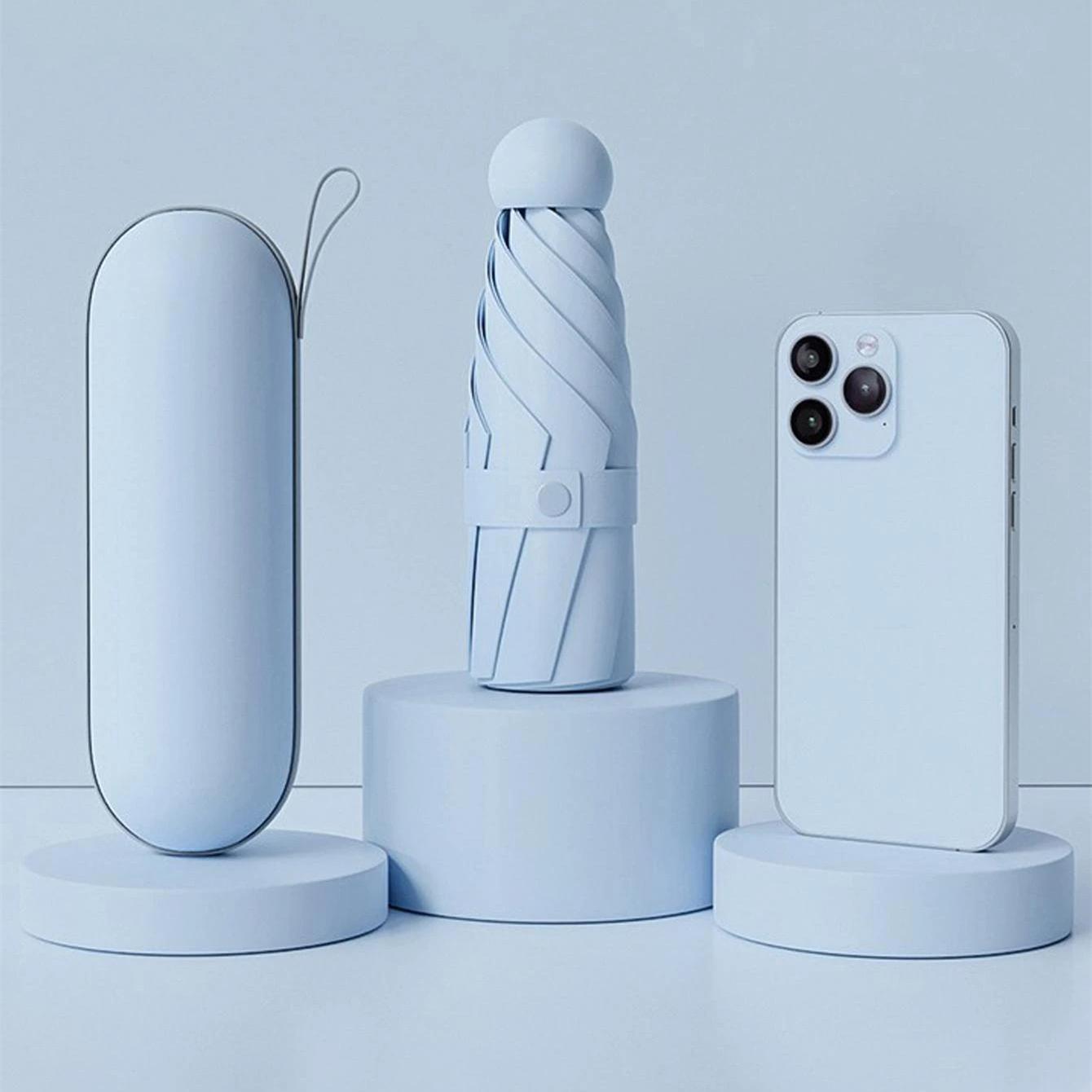 

Мини-зонт с защитой от УФ-лучей для солнечных и дождливых дней, портативный, с УФ-покрытием и 6 усиленными спицами синий