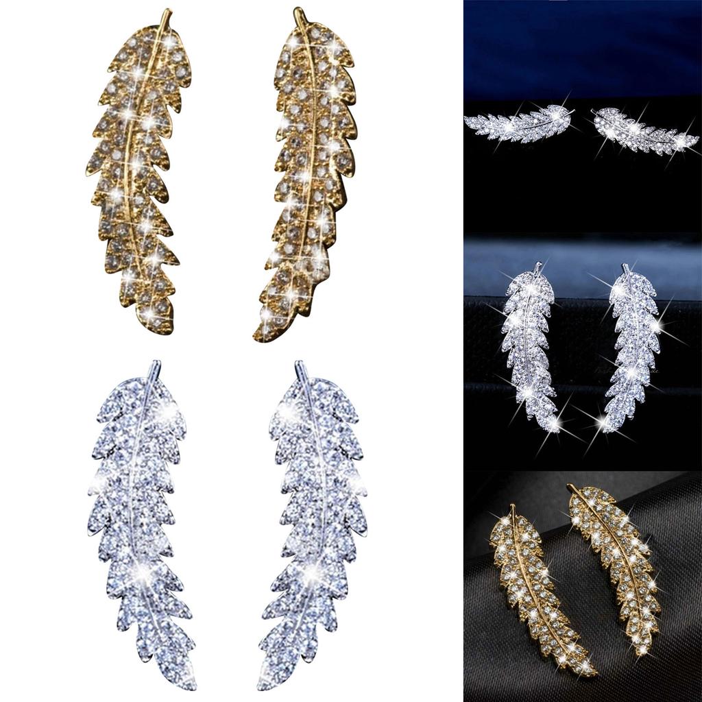 Koupit Feather Ear Climbers Gold Clear Crystal Leaves Cluster Cuff Earrings For Women