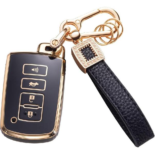 for Toyota Key Fob Cover with Leather Lanyard, Car Key Fob Case Compatible with 2018- Camry RAV4 Highlander Avalon C-HR Prius Corolla GT86 Smart Key