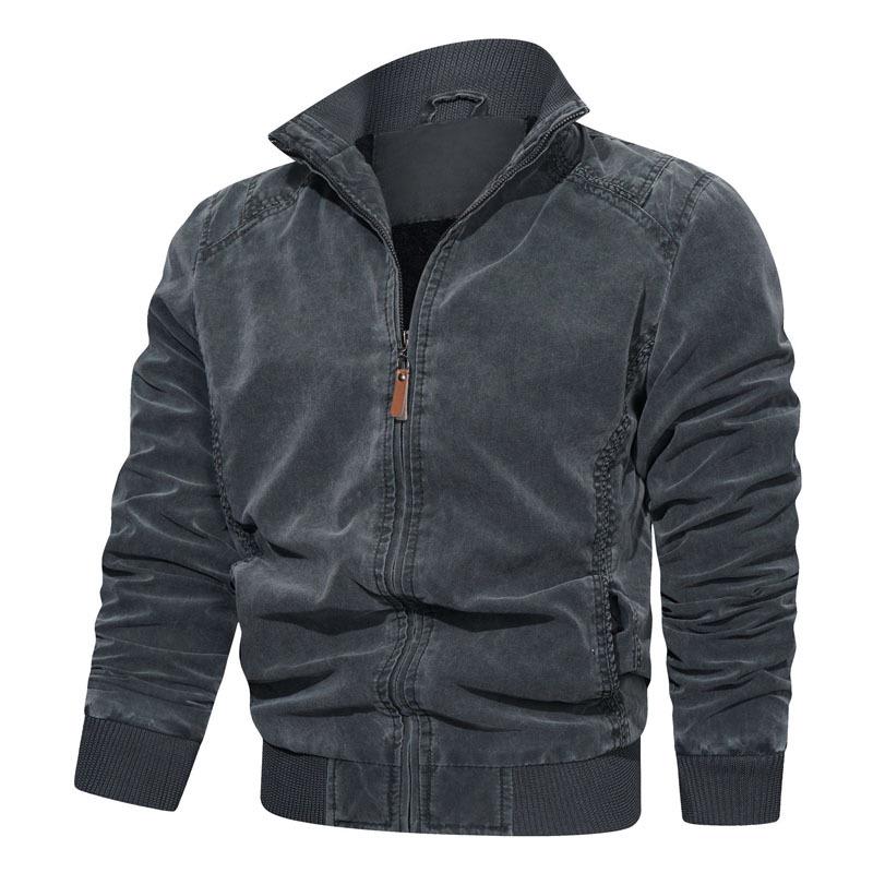 Men's Retro Washed Cotton Stand Collar Jacket - Casual Loose Fit, Autumn Wear