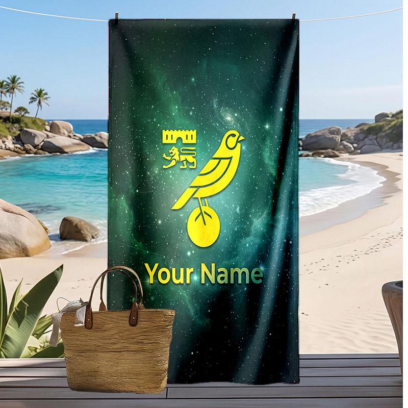 Norwich City Gepersonaliseerde Bedrukte Strandlaken Voetbal Logo Steun Aangepaste Naam Tekst Absorberende Handdoek Voor Sport Reizen Speciaal Cadeau