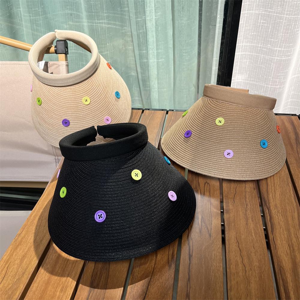 

UV UV protection straw empty top sunscreen hat women s summer brim button headband sun hat Adult (55-58cm) чорний