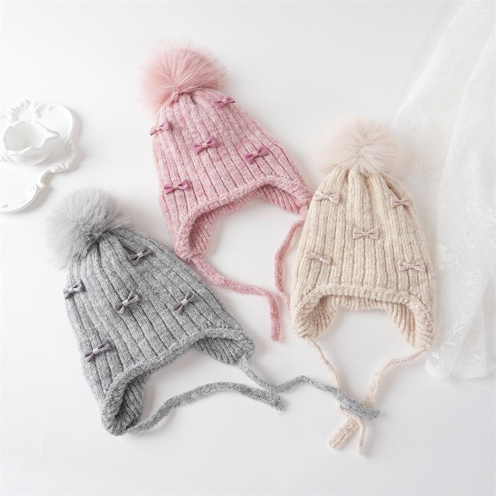 Ears Protection Kids Bonnet Hat Pompom Bows Girl Cap Cute Ears Protection Hat Autumn