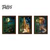 Metal Surface Decoration 3Pcs Christmas Light-up Window Fridge Magnet, Wooden Fake Refrigerator Magnet with LED Light Light, Magnetic for Holiday