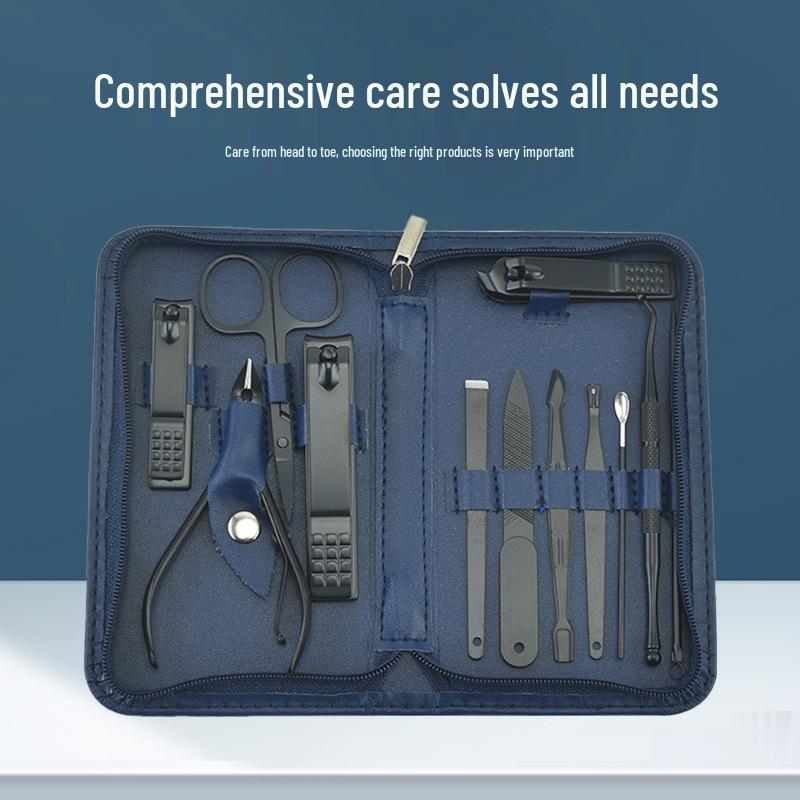 

Exclusive Cross-Border Nail Clipper Set with Logo, Zipper Leather Case, and Beauty Tools темно-синий