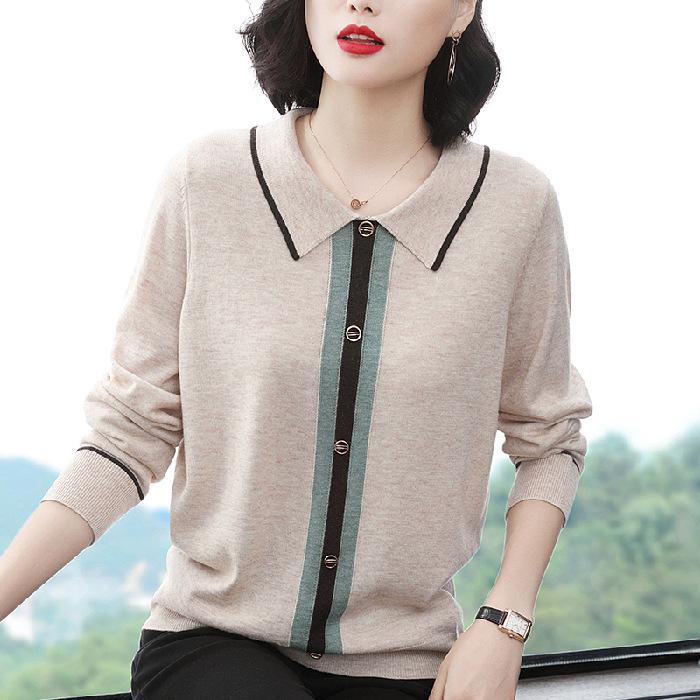 Damen Retro Stricktop mit Revers - Langarmpullover für Frühling/Herbst 2026