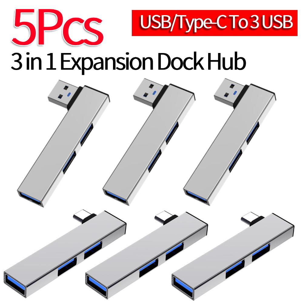 5Pcs 3 in 1 Expansion Dock Hub OTG USB 3.0/Type-C 3.0 To 3 USB USB Docking Station Speed 5.0Gbps 3 Port for PC Computer Laptop