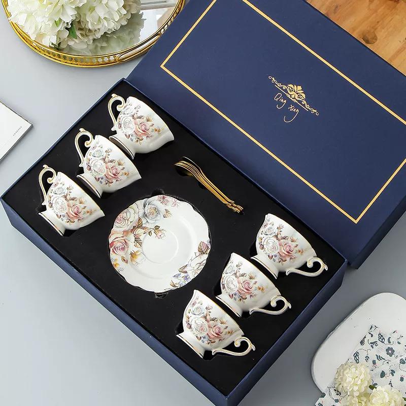 Vintage Floral Bone China Coffee Tea Set, Retro Rose Ceramic Teapot Cup Saucer, Elegant British Style Tableware for Afternoon Tea