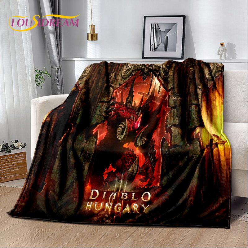 Koc 3D Diablo Gra Gamer Kreskówka Miękki Pluszowy, Koc Flanelowy Koc Narzuta na Salon Sypialnię Łóżko Sofa Piknik Okrycie Dzieci