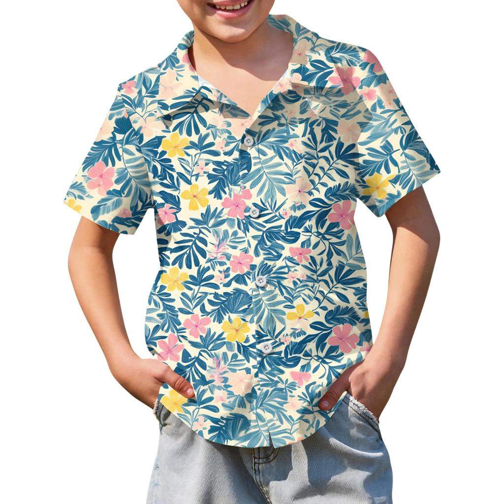 Jungen kurzärmeliges Hawaiihemd, Kinder Sommer Hemd mit Knöpfen