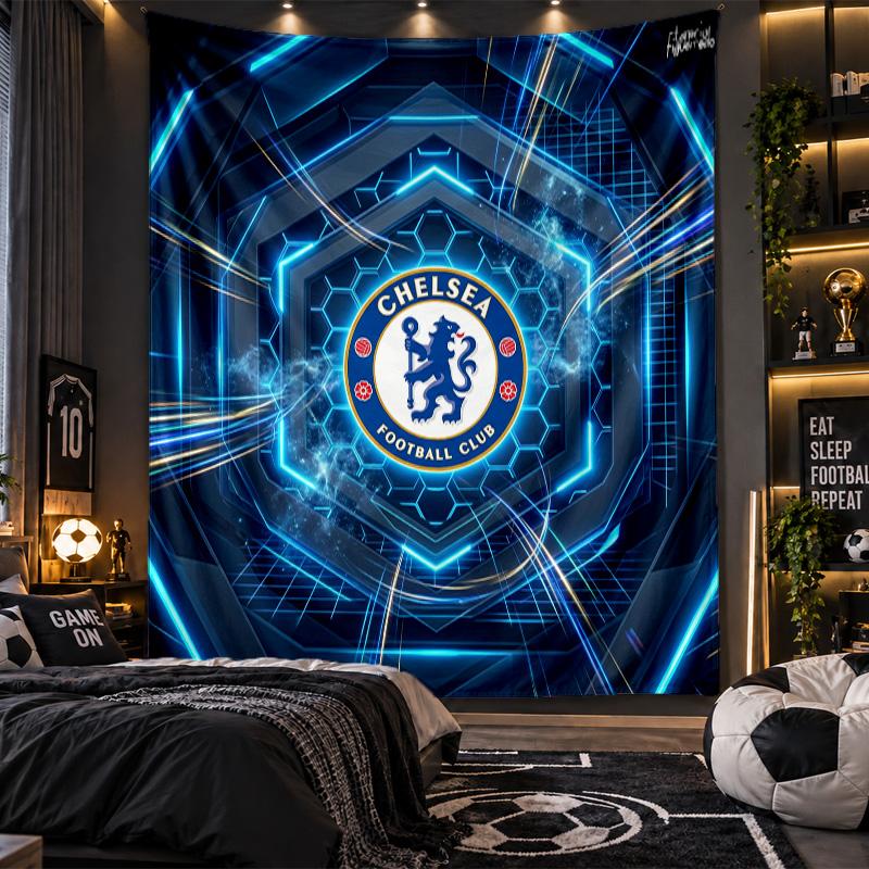 Tapeçaria de Parede Tecido com Estampa do Chelsea FC para Sala de Estar Quarto Decoração de Casa
