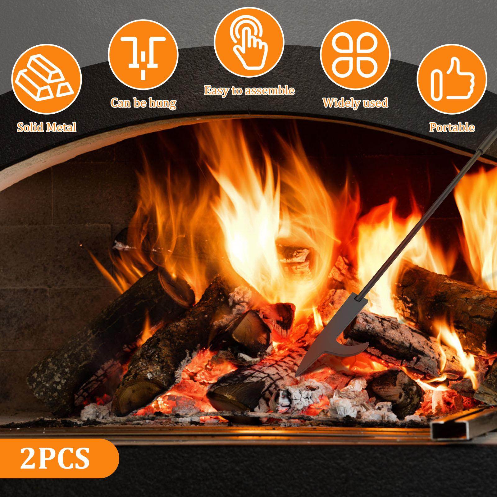1/2Pcs Fire Poker Stick 82cm Iron Campfire Poker with Wood Handle Removable Portable Fire Pit Tools for Camping Fireplace Stove