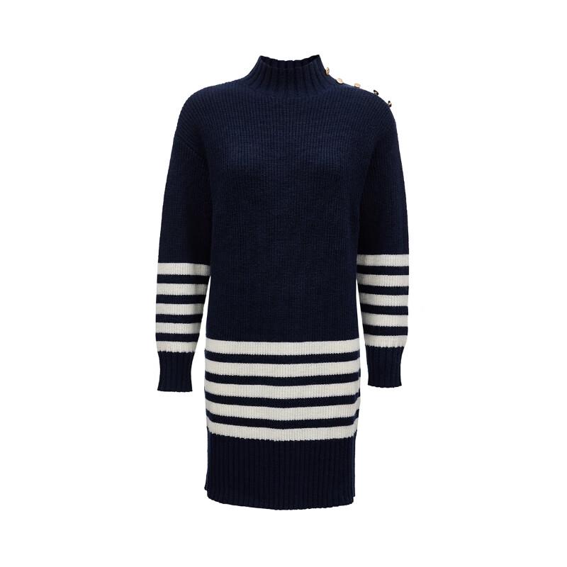VEROMODA Women's High-Collar Wool Blend Striped Knit Nautical Dress