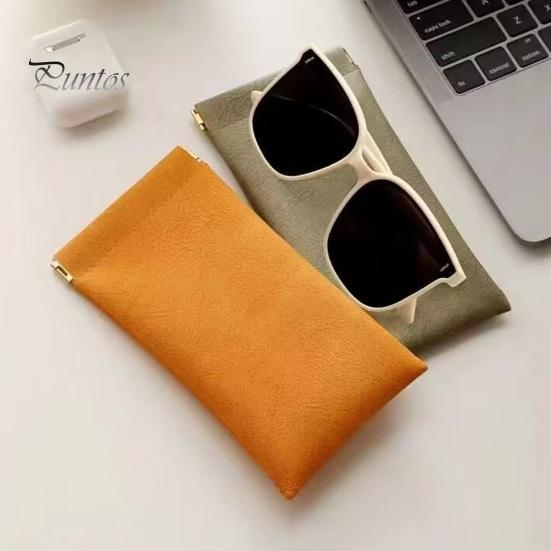 2 Pcs Sunglasses Pouch Soft Auto-Closing Stylish Case Faux Leather Anti-Scratch Lining Compact Glasses Bag Microfiber Screen Cleaning Bag