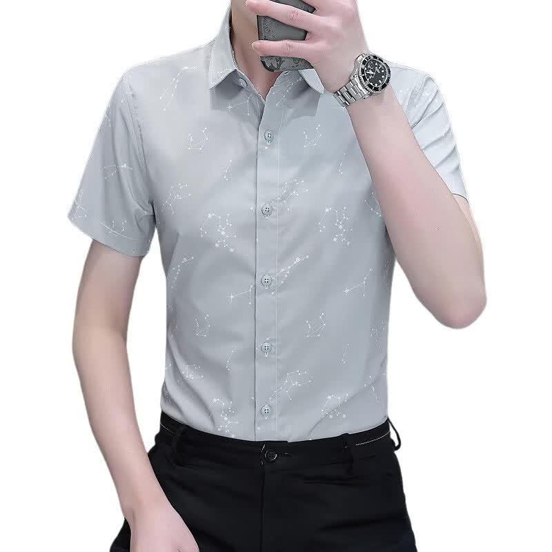ROMON Men's Summer Business Non-Iron Short-Sleeve Shirt
