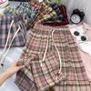 145cm Vintage Pink Plaid Drawstring Wide Leg Pants - Women's Slimming Straight Leg Summer Casual Loose Fit