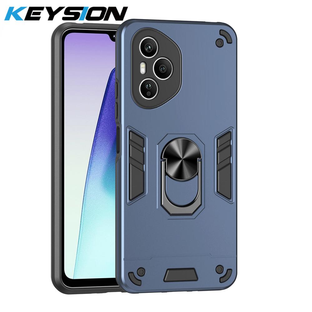 KEYSION Shockproof Armor Case for HONOR 400 Pro 5G Soft Silicone+PC Metal Ring Stand Phone Back Cover for Huawei Honor 400 5G