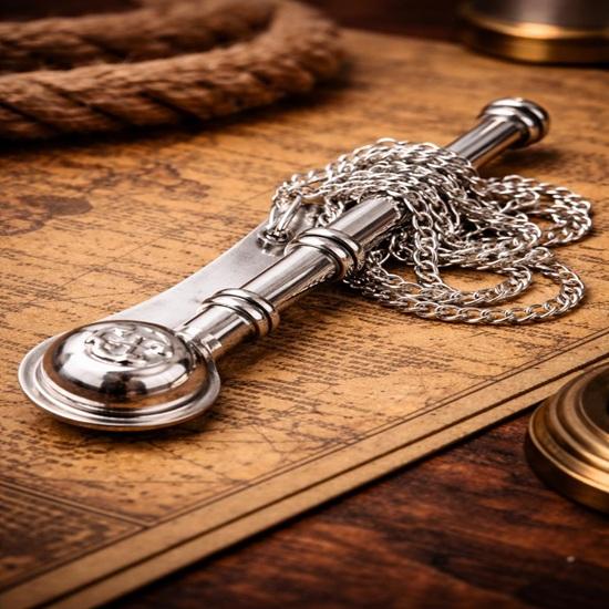 Solid Silver Shade Boatswain’s Whistles with chain, Nautical Bosun Call Pipe, Maritime Collectible Gift 10.16 cm