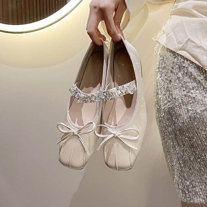 

Fashion Women 3CM Med-High Heels Mary Janes Elastic Crystal Band Ballets Shoes Ladies Silk Pumps Chunky Low Heeled Escarpins Ballerinas 34 абрикосовый