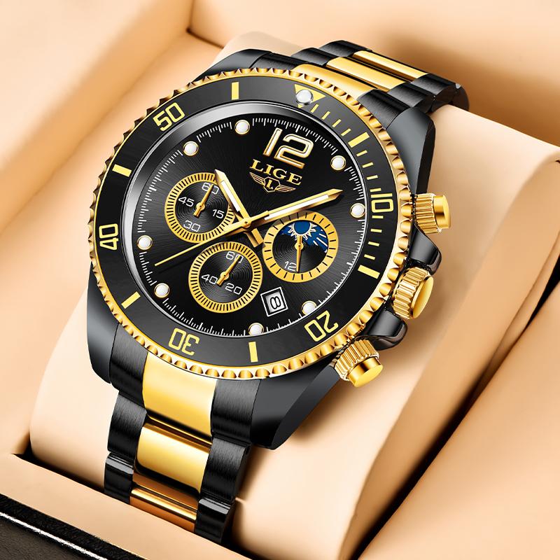 LIGE new quartz wristwatch fashion business men's watches waterproof man clock luminous watches for men reoojes de hombre+BOX