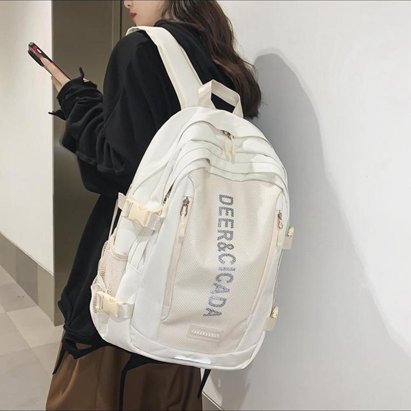 Unisex Schoolbag Female Bags College Student Simple Leisure Travel Computer Backpack with Cute Pendant Large Capacity Backpacks for School