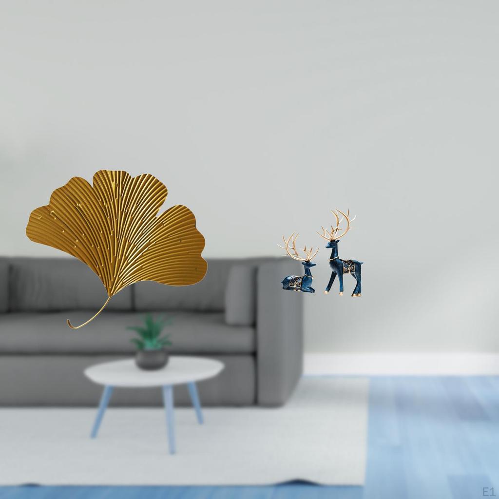 Wrought Iron Ginkgo Leaves Wall Decor And Reindeer Statue Sitting Standing Deer Figurines Abstract