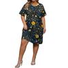 Summer Plus Size V Neck Short Sleeve Knee Pocket  Print Casual Dress For Women
