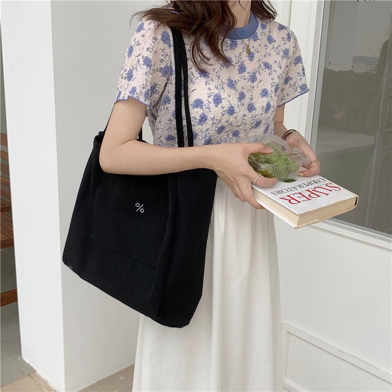 Chic And Sweet Canvas Tote Bag Geometric Print Large Capacity Shoulder Bag For Students