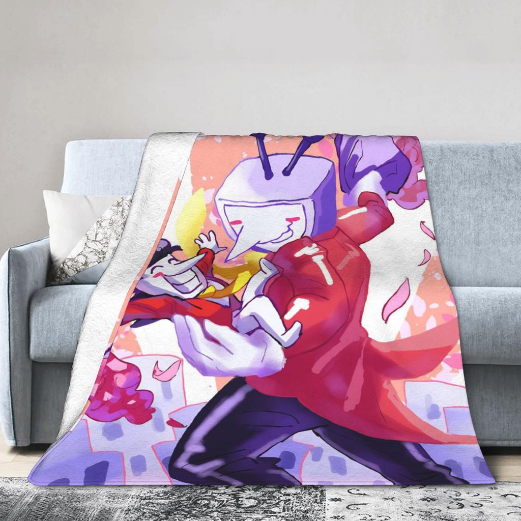 Gra Deltarune Tenna TV Koc Flanelowy Zabawny Koc Rzutowy do Domu Hotelu Sofy 150*125cm Pluszowa Cienka Kołdra