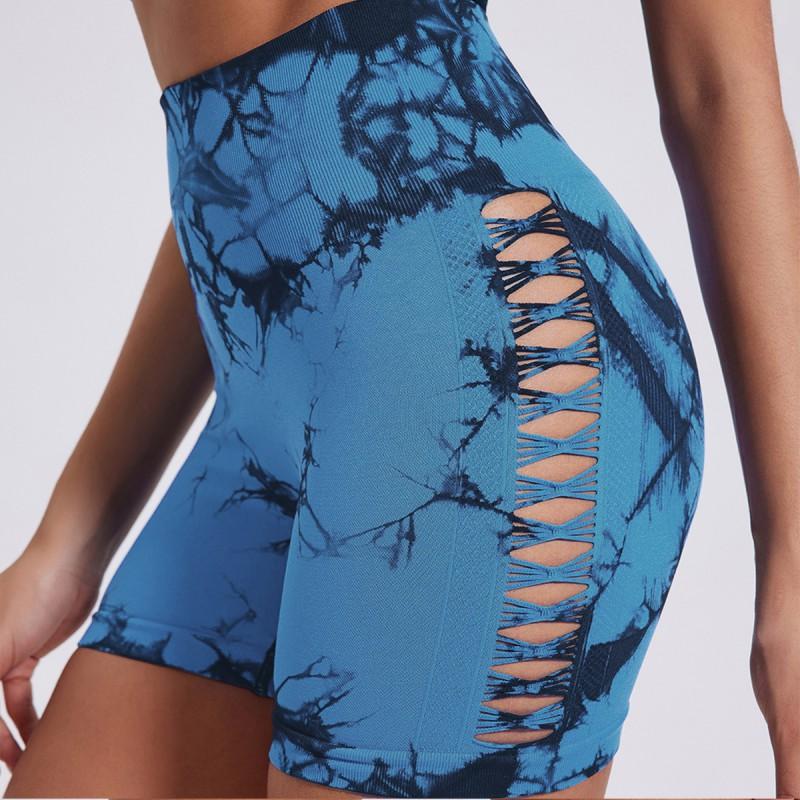 High Waist Seamless Yoga Leggings Women With Cutout Tie-Dye Design Butt Lifting Fitness Shorts Running Gym Workout