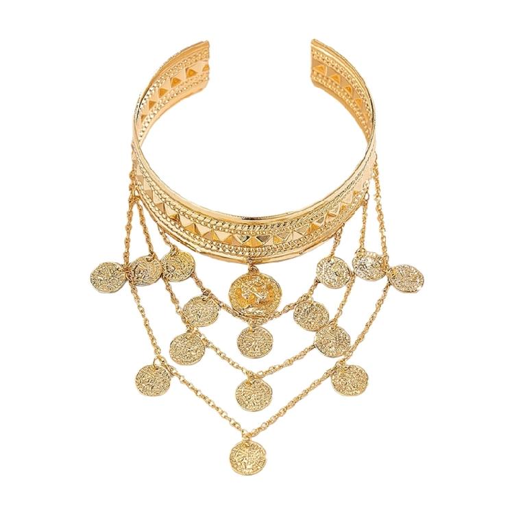 Durable Metal Coin Leaf Tassels Arm Cuffs Bracelet Gold Silver Armlet For Everyday Or Special Event