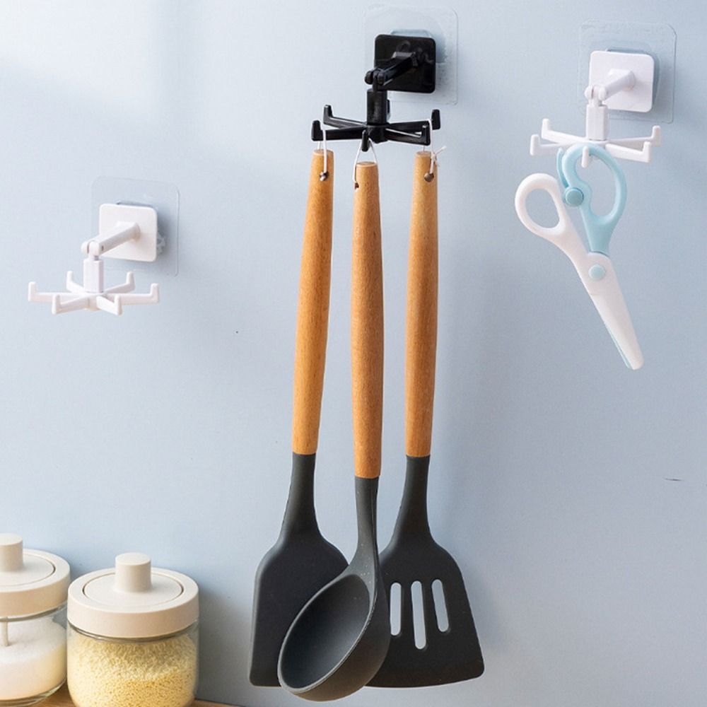 Rotated Punch-free Rotatable Wall Mounted Door Hook Clothes Hanger Kitchen Organizer Towel Rack