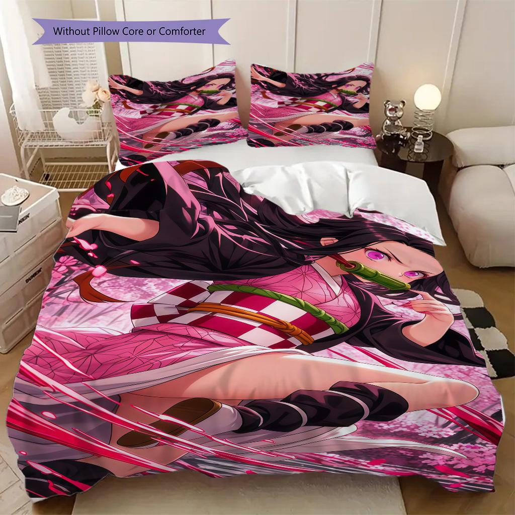 Demon Slayer Nezuko Kamado Duvet Cover | King, Queen, Full, Twin, Anime Cartoon Bedding Set Gift LXRa2