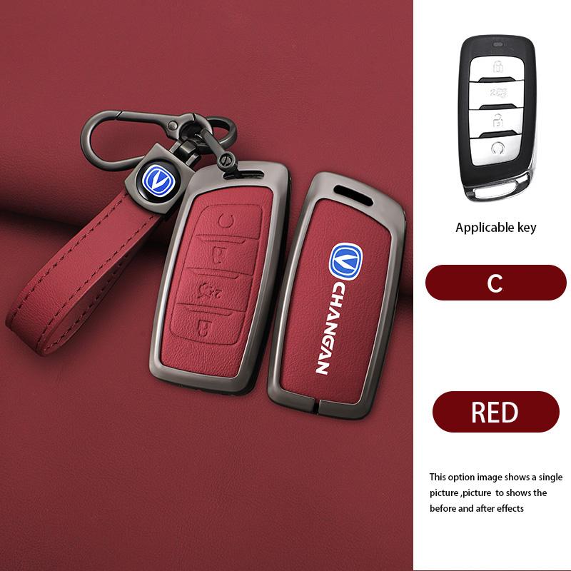 Zinc Alloy Leather Car Remote Key Case Cover Shell Fob For Changan Hunter F70 Cs35 Cs75 Plus Cs85 Coupe Cs95 Protector Keychain