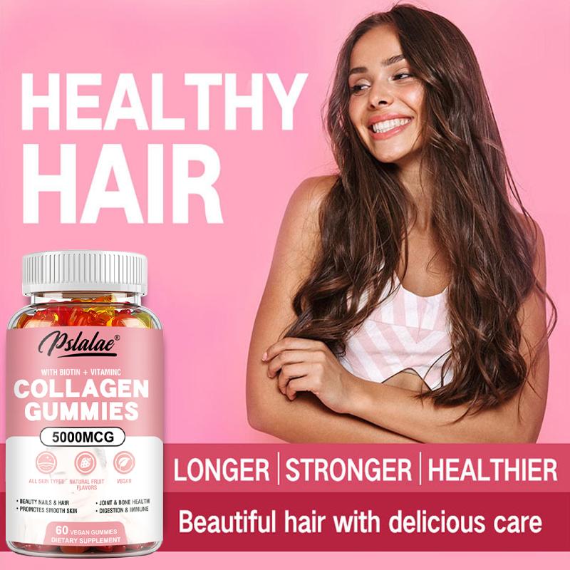 Pslalae 5000mcg Collagen Gummies - Biotin + Vitamin C - Hair, Skin, and Nail Health