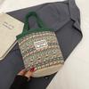 New Hand-Carrying National Style Tote Bag Flower Printed Linen Bohemian Handbag Lightweight Underarm Bag Women