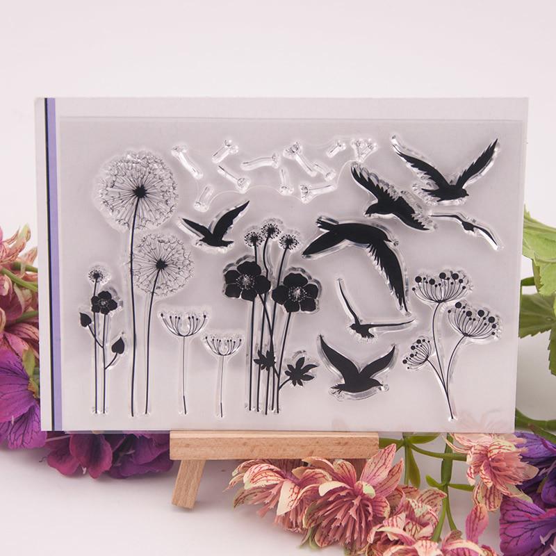 Buy Bird Dandelion Flower Transparent Clear Silicone Stamp for Seal DIY ...