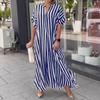 In stock, European and American women's clothing fashion trend split-ended loose casual striped dress