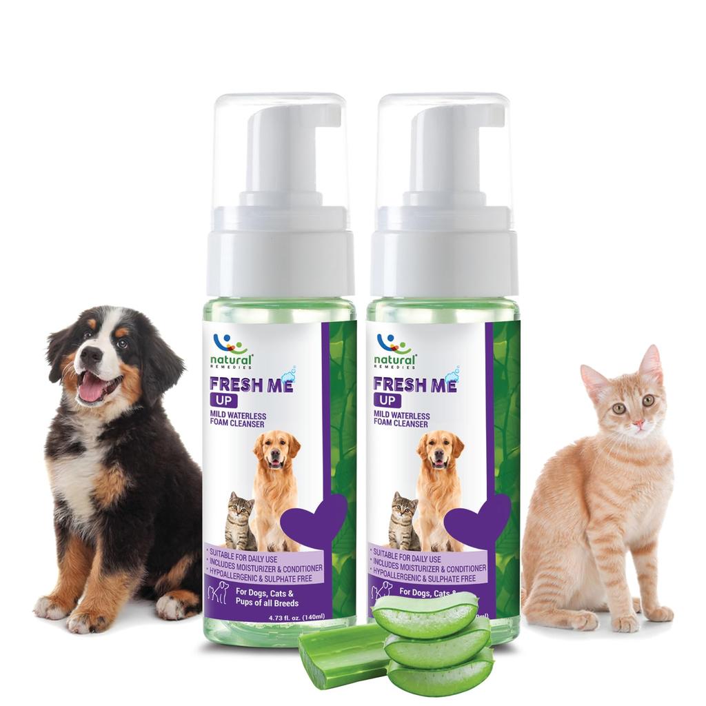 Natural Remedies Fresh Me Up Mild Waterless Foam Cleanser Dry Shampoo for Dogs, Cats of All Breeds, Moisturizer & Conditioner, Pet Grooming, Lick S