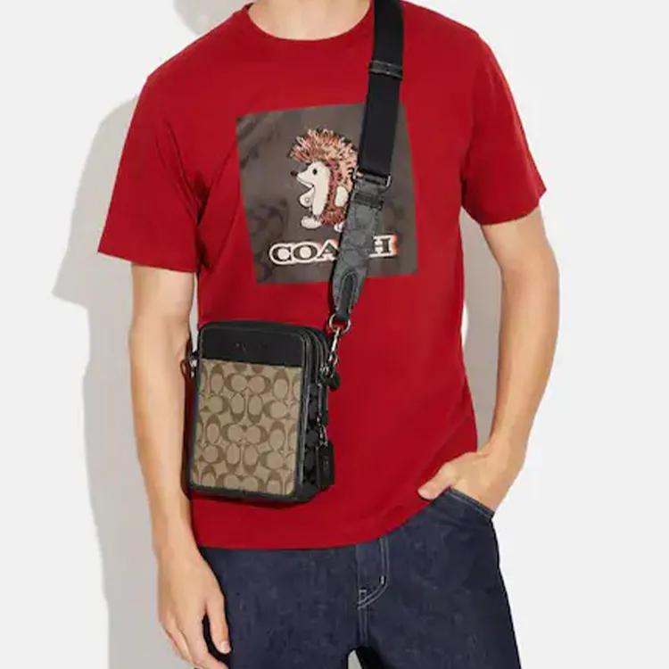 Coach Sullivan Coated Canvas Pebbled Leather Crossbody Bags Small Men's Khaki Charcoal (Unisex) Crossbody Bags CC090 QBTUP