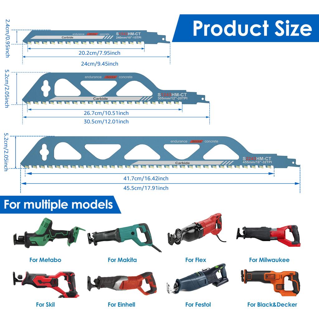 10/12/18/20 Zoll Säbelsägeblatt Universalschnitt Recipsägeblatt Legierter Stahl Roter Ziegel Beton Schneidsägeblatt