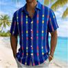 Men's Color Block Geometric Vertical Stripe Print Short Sleeve Shirt, Summer Casual Turn-Down Collar Blouse, Loose Fit Top