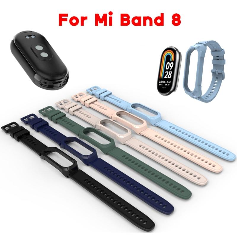 Soft Strap Waterproof Bracelet+PC Case-Compatible for Mi Band 8 Smartwatch Fashionable Band Belt Anti-scratch Wristband