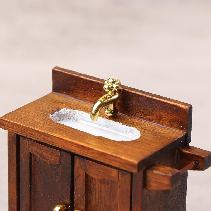 1/12 Dollhouse Simulation Washing Basin Cabinet Dollhouse Bathroom Sink Furniture Decoration Toy Micro Scene Construction Prop