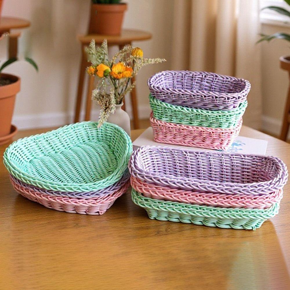 Plastic Wicker Basket Hand Woven Storage Basket New Imitation Rattan Basket  Fruit Display