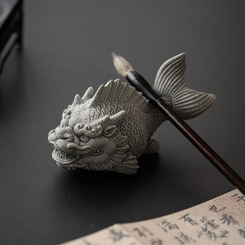 Fish Transformed Into Dragons Tea Pet Chinese-style Creative Ornaments Exquisite Sandstone Fish Tank Landscaping Desktop Decor